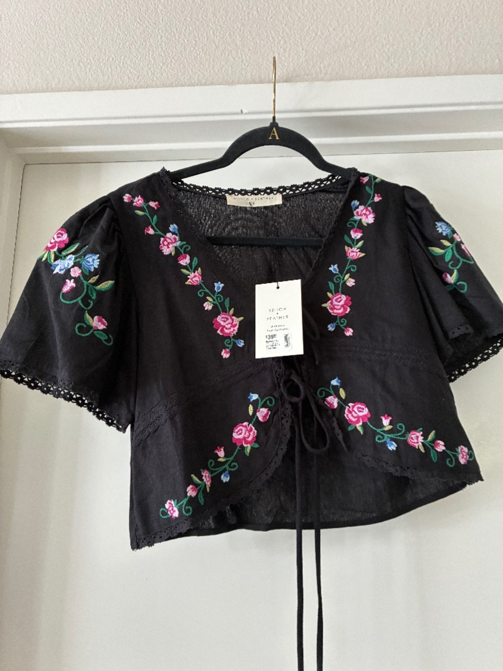 NWT Stitch And Feather Black floral top